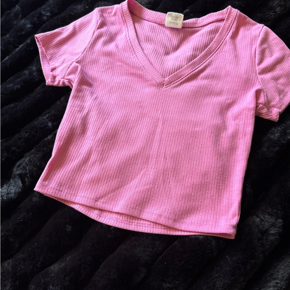 Full Tilt Pink V-Neck Crop Top